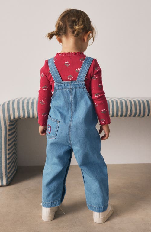 Next Kids' Long Sleeve Top & Embroidered Denim Overalls Set In Blue