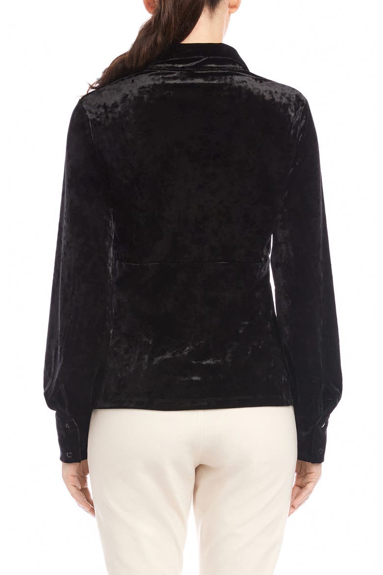 Bianca Slim Fit Shirred Vevet Button-Up Shirt, Alternate, color, BLACK