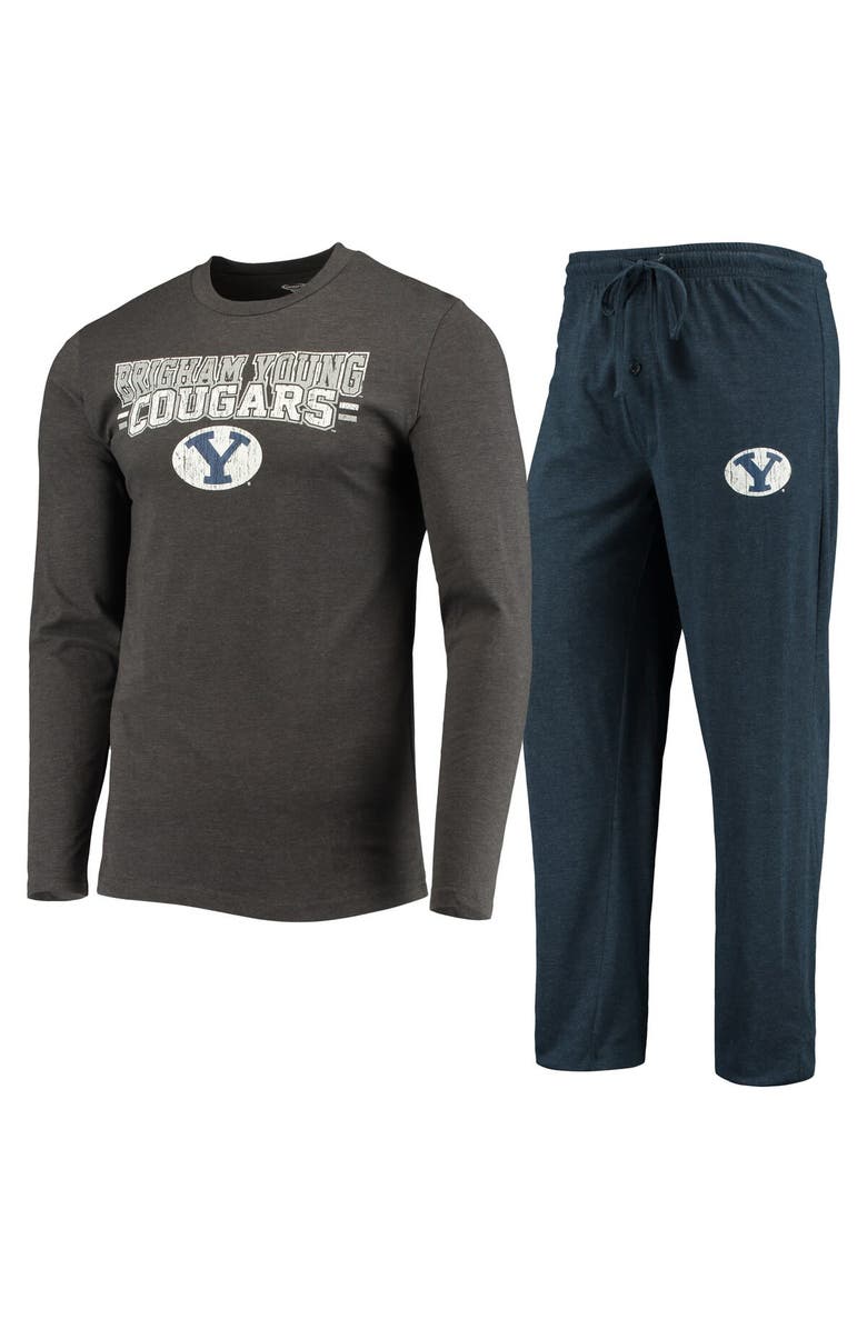 CONCEPTS SPORT Men's Concepts Sport Navy/Heathered Charcoal BYU Cougars Meter Long Sleeve T-Shirt & Pants Sleep Set, Alternate, color, 