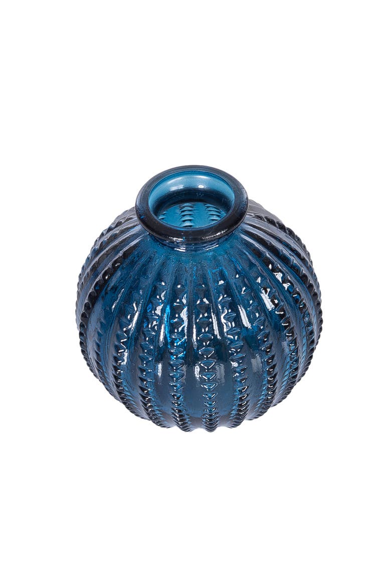Mini Blue Decorative Round Ribbed Glass Vase 3.15", Alternate, color, Blue