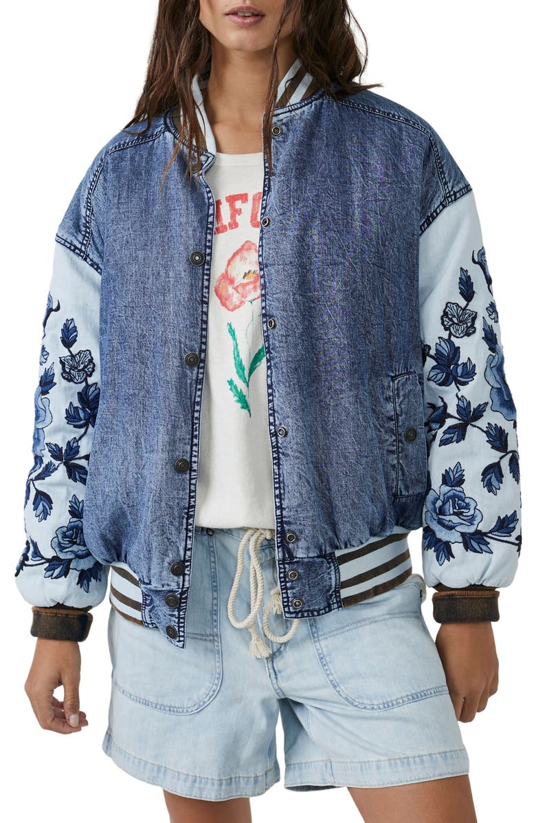 Free People Team Spirit Denim Jacket, Main, color, Stone Blue