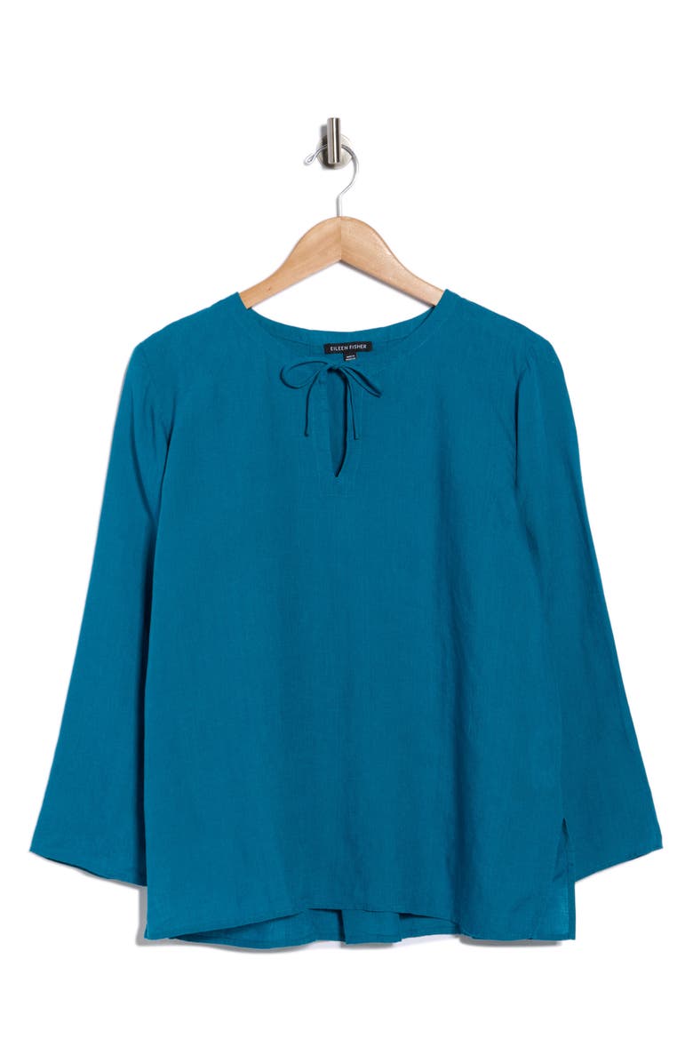 Eileen Fisher Split Neck Organic Linen Top, Alternate, color, Dragonfly