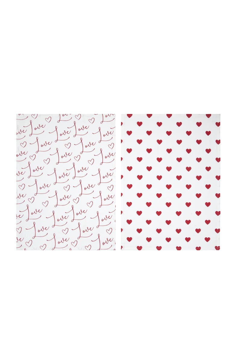 C&F Home Love Heart Valentine's Day 100% Cotton Flour Sack Dishtowels Set of 2, Alternate, color, Red