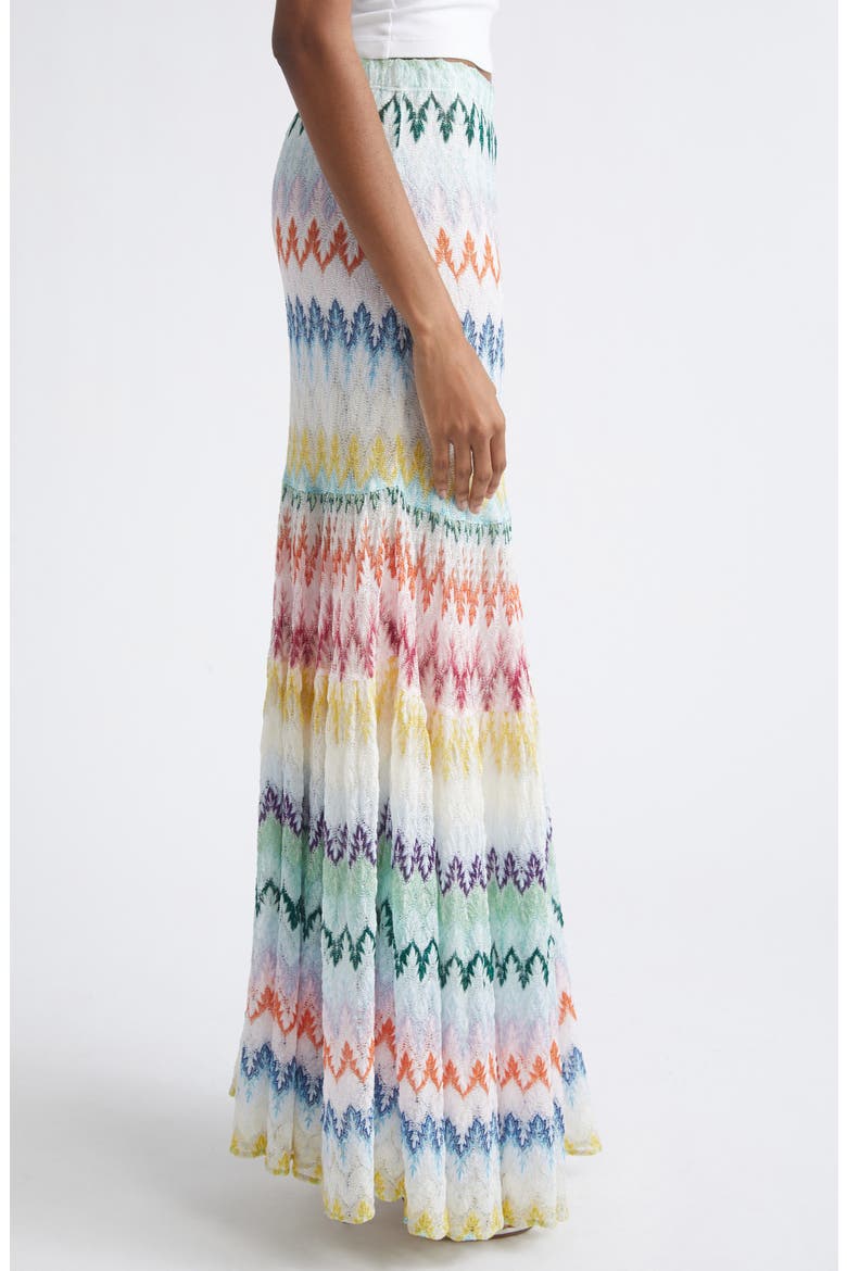 Tiered Raschel Metallic Zigzag Maxi Skirt, Alternate, color, MULTICOLOR ON WHITE BASE