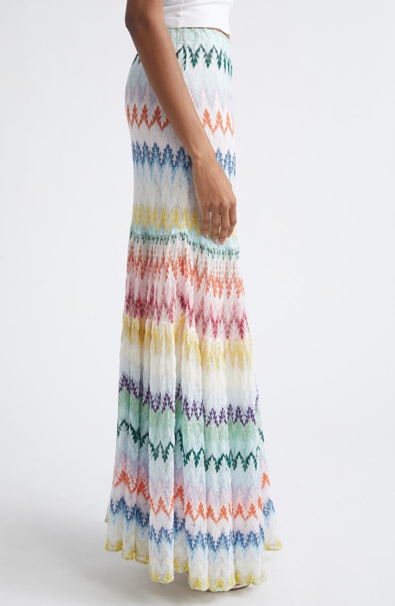 Missoni Tiered Raschel Metallic Zigzag Maxi Skirt, Alternate, color, Multicolor On White Base