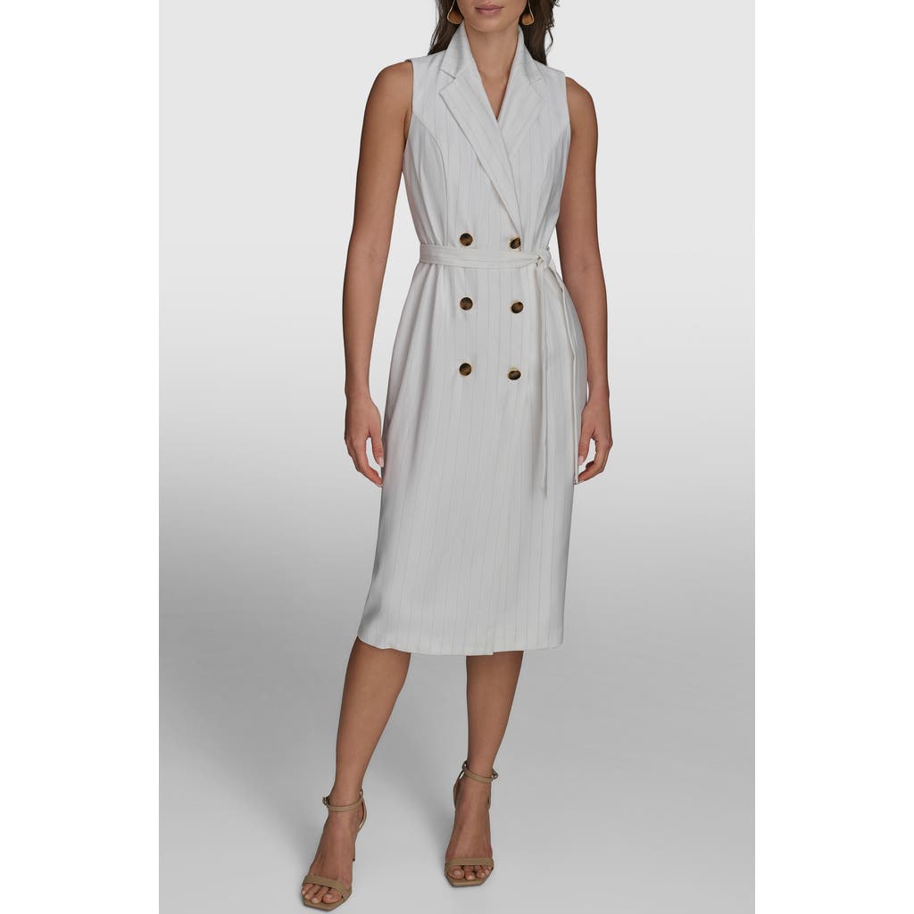 Donna Karan Double Breasted Sleeveless Dress In Cream/limestone