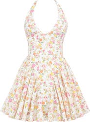 HOUSE OF CB Valentia Plunge Halter Neck Stretch Cotton Minidress