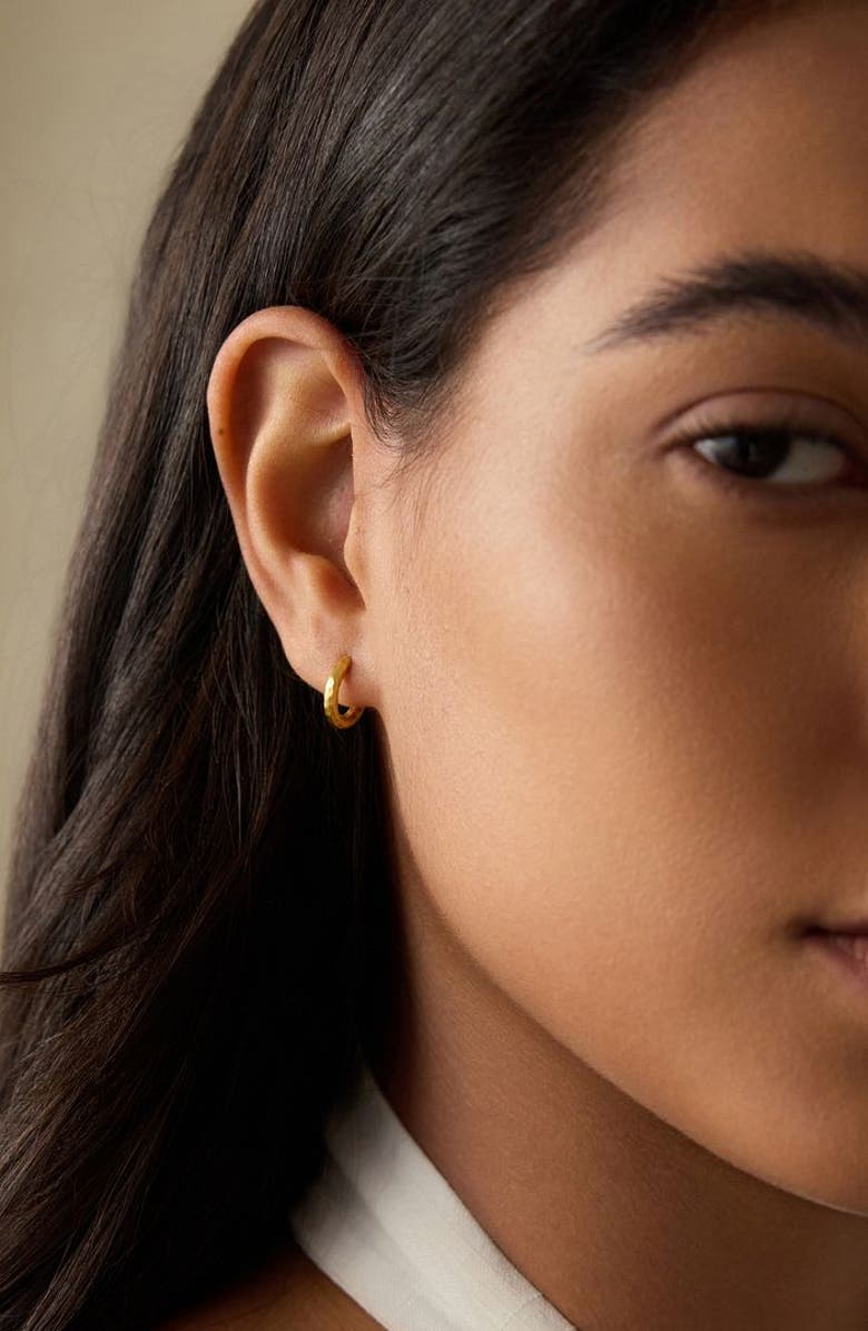 Satya Jewelry Textured Gold Small Hoop Earrings, Alternate, color, Gold