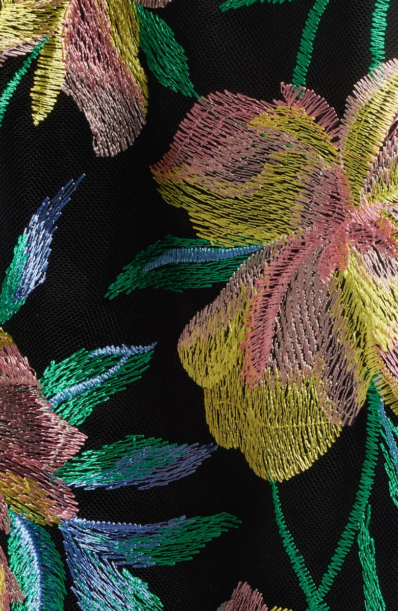 Tahari ASL Embroidered Sleeveless Satin Dress, Alternate, color, Black Multi