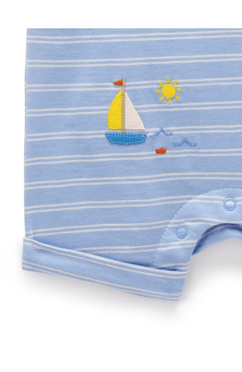 Purebaby Sail Away Short Onsie Romper, Alternate, color, Surf Mini Stripe