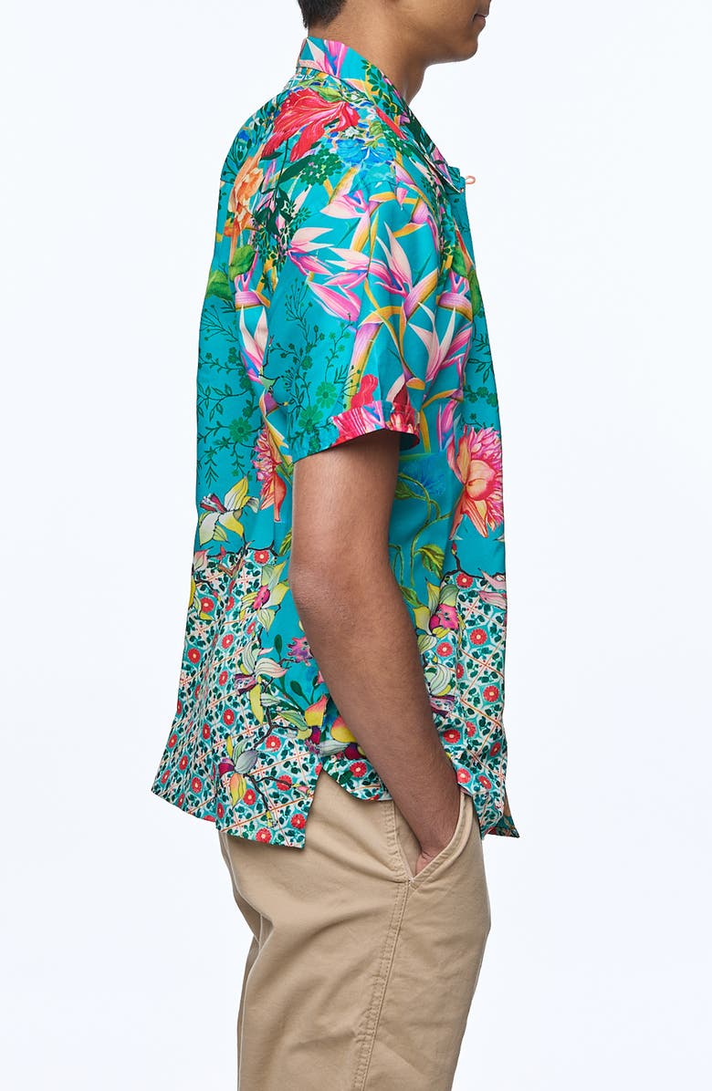 RANEES Printed Camp Shirt, Alternate, color, Aqua