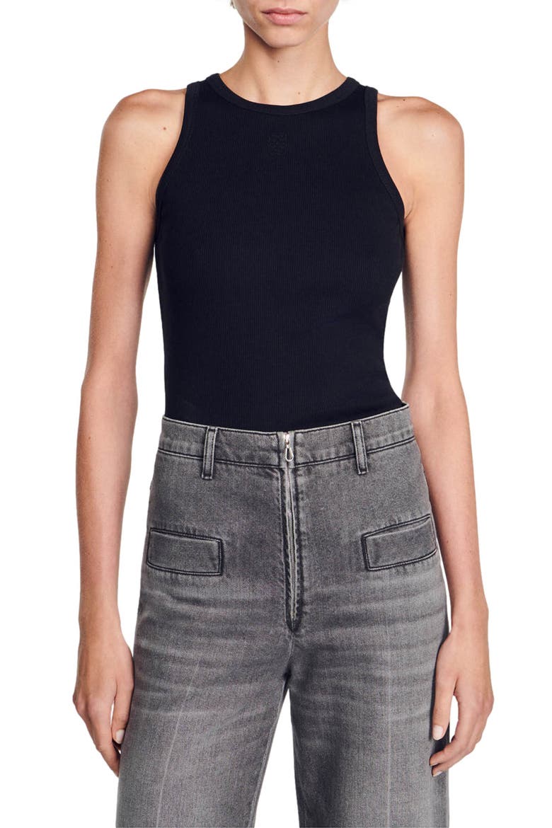 Embroidered vest top, Main, color, BLACK