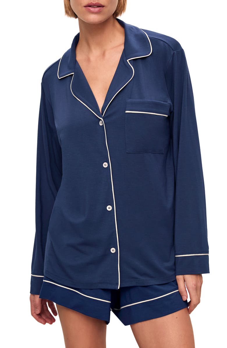 Eberjey Gisele Relaxed Jersey Knit Short Pajamas, Main, color, Navy/ Ivory