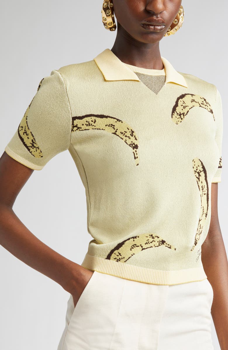 Jacquemus Le Polo Marino Jacquard Polo, Alternate, color, Banana Jacquard Yellow
