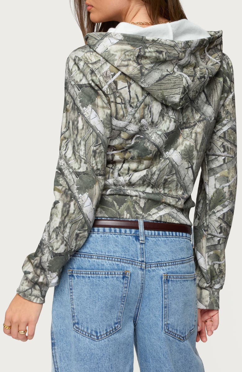 EDIKTED Tayler Camo Zip Hoodie, Alternate, color, Olive