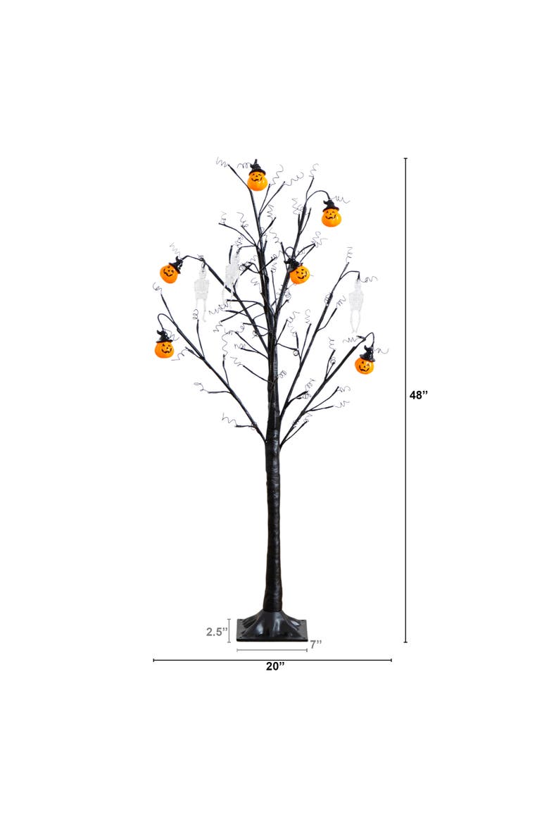 4-ft Pre-Lit Artificial Halloween Pumpkins and Skulls Ornament Tree with 64 Warm White LED Lights, Alternate, color, Black