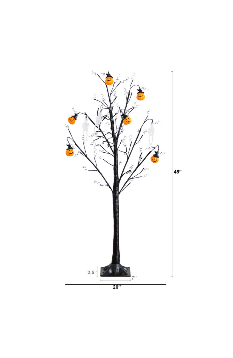 NEARLY NATURAL 4-ft Pre-Lit Artificial Halloween Pumpkins and Skulls Ornament Tree with 64 Warm White LED Lights, Alternate, color, Black