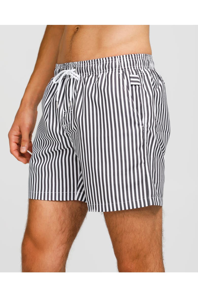 The Hamptons Swim Short, Alternate, color, White & Charcoal Stripe