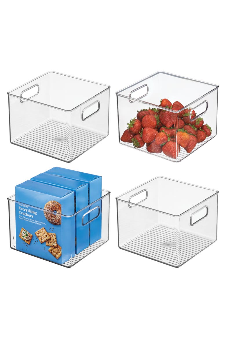 Pantry Storage Bin with Handles for Kitchen Cabinets or Fridge - Set of 4 - Clear, Main, color, Clear