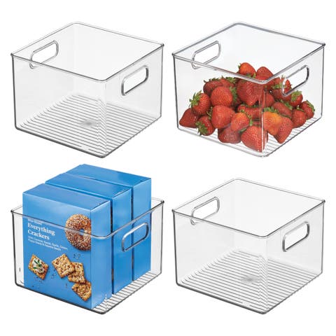 Pantry Storage Bin with Handles for Kitchen Cabinets or Fridge - Set of 4 - Clear