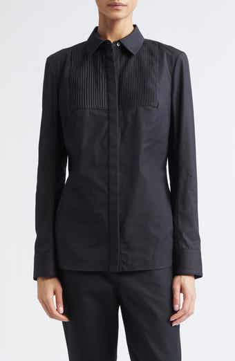 Natalia Pintuck Cotton Poplin Button-Up Shirt