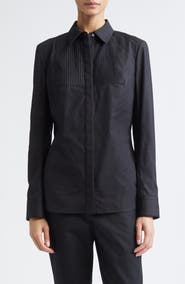 PARTOW Natalia Pintuck Cotton Poplin Button-Up Shirt
