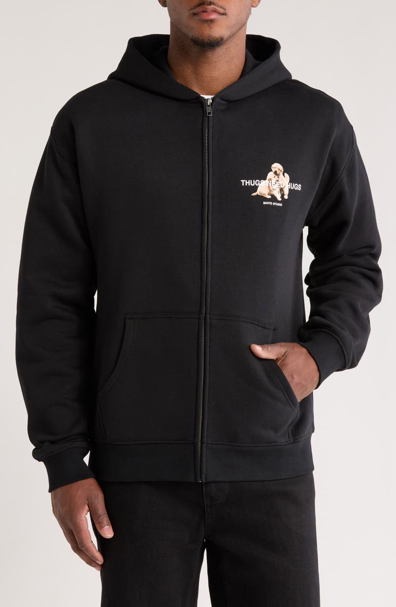 SANTO STUDIO Thugs Need Hugs Zip Hoodie, Alternate, color, Black