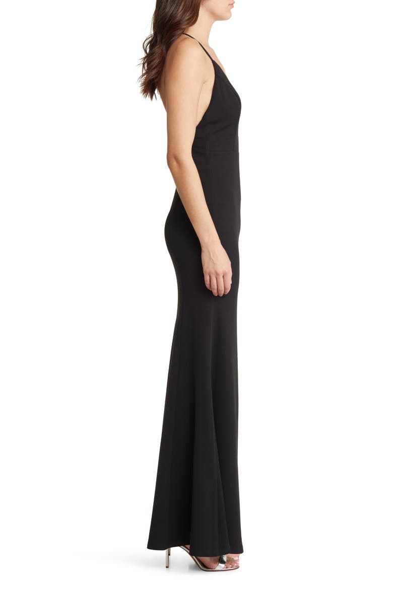 Amelia Plunge Neck Trumpet Gown, Alternate, color, BLACK