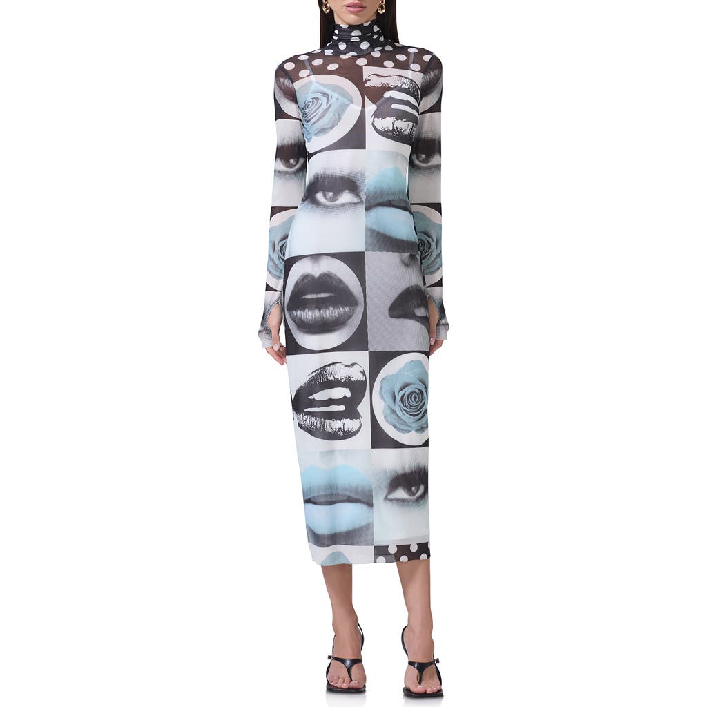 AFRM AFRM SHAILENE PRINT LONG SLEEVE POWERMESH MIDI DRESS