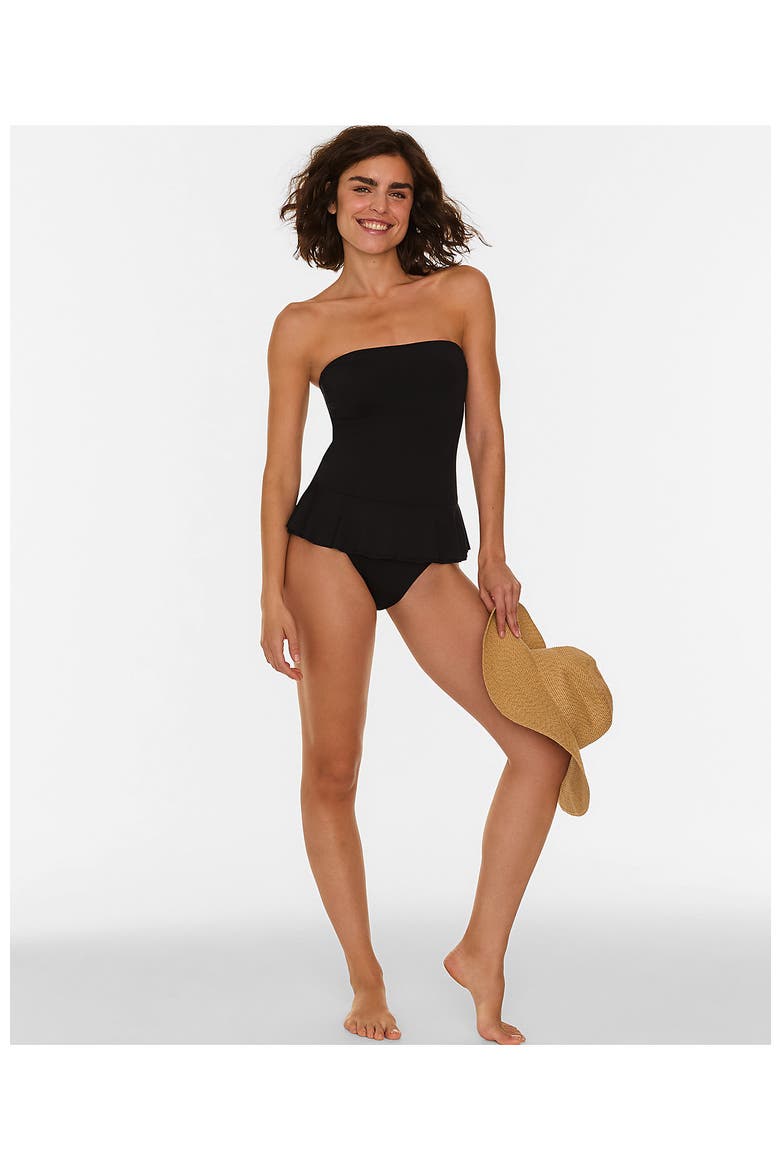 Sculpting Suit Ruffle Bandeau One Piece Swimsuit, Alternate, color, Black