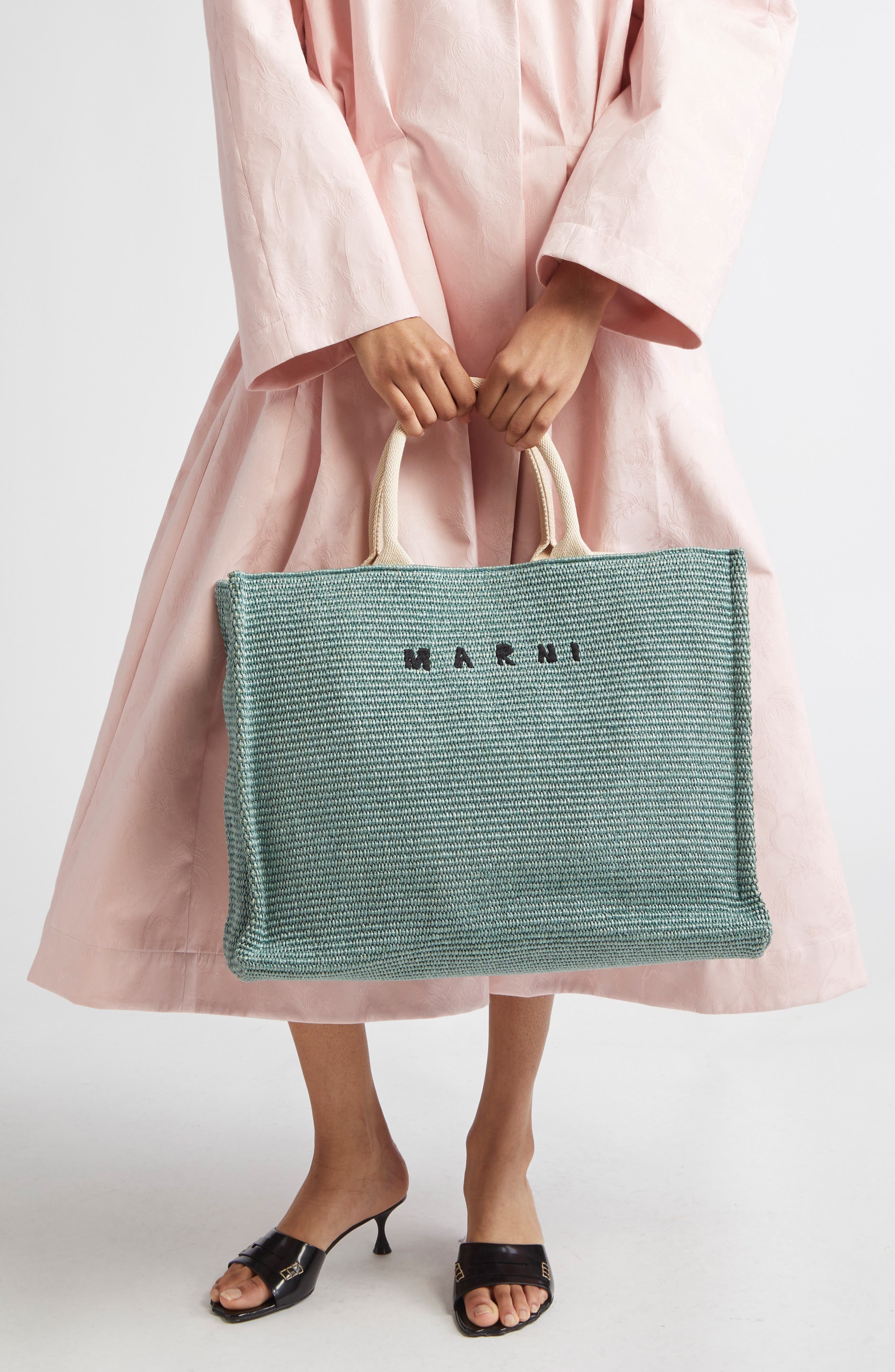Marni Small Woven Tote Bag, Alternate, color, Sea/ Green