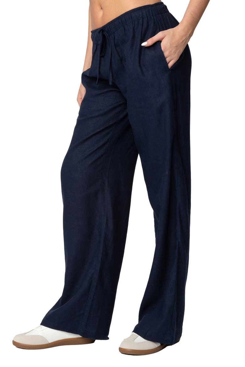Yasmine Low Rise Linen Blend Drawstring Pants, Alternate, color, NAVY