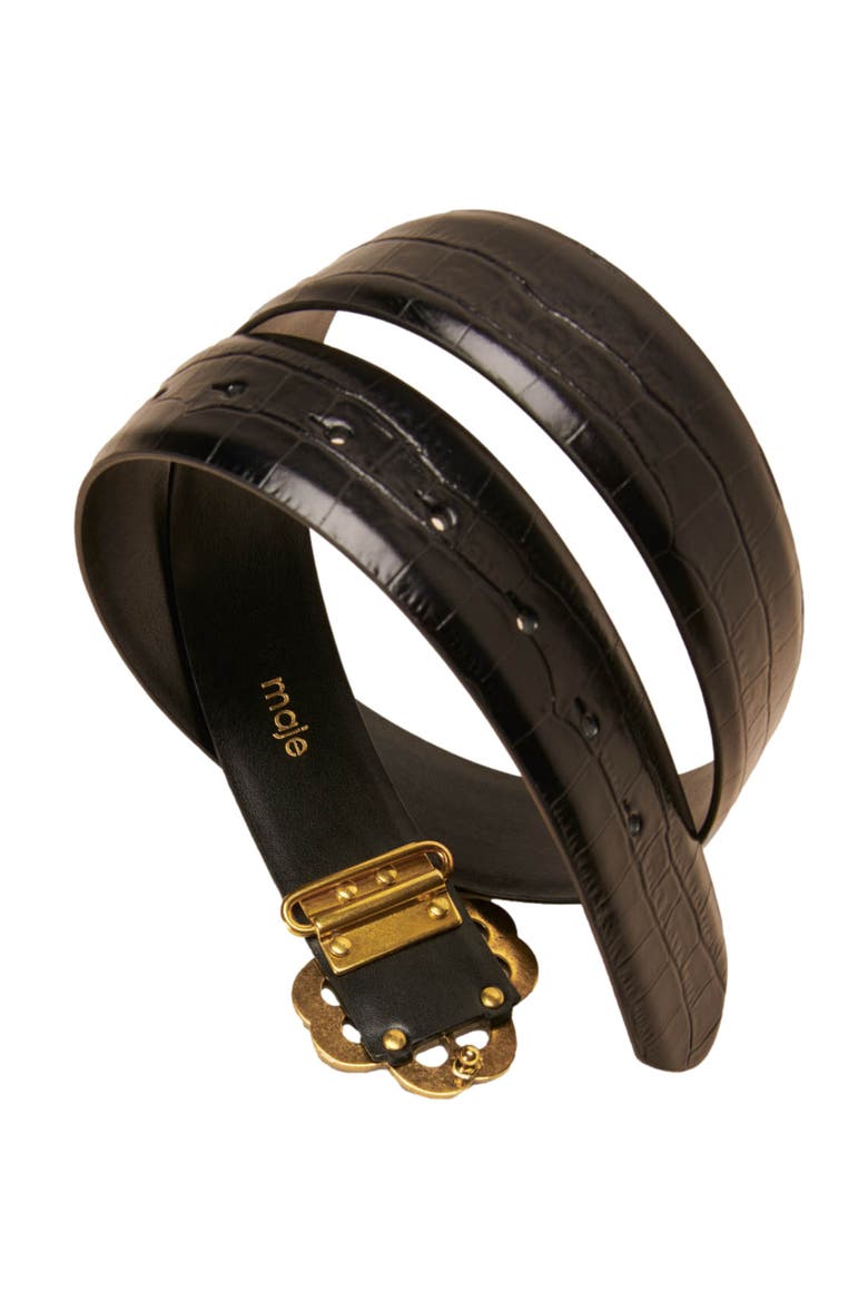 Croc-effect Leather Double M Belt, Alternate, color, Black