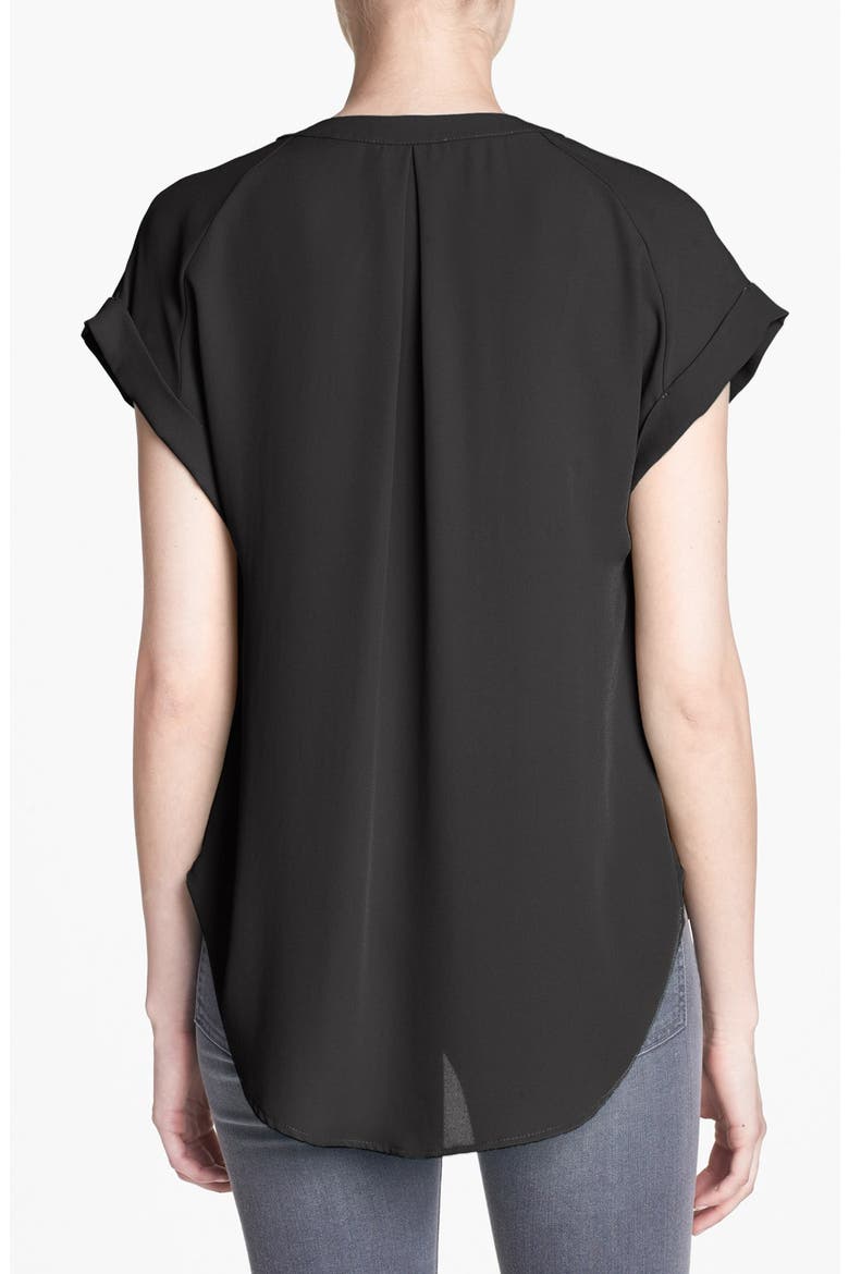 ASTR Cap Sleeve Shirred Blouse, Alternate, color, BLACK
