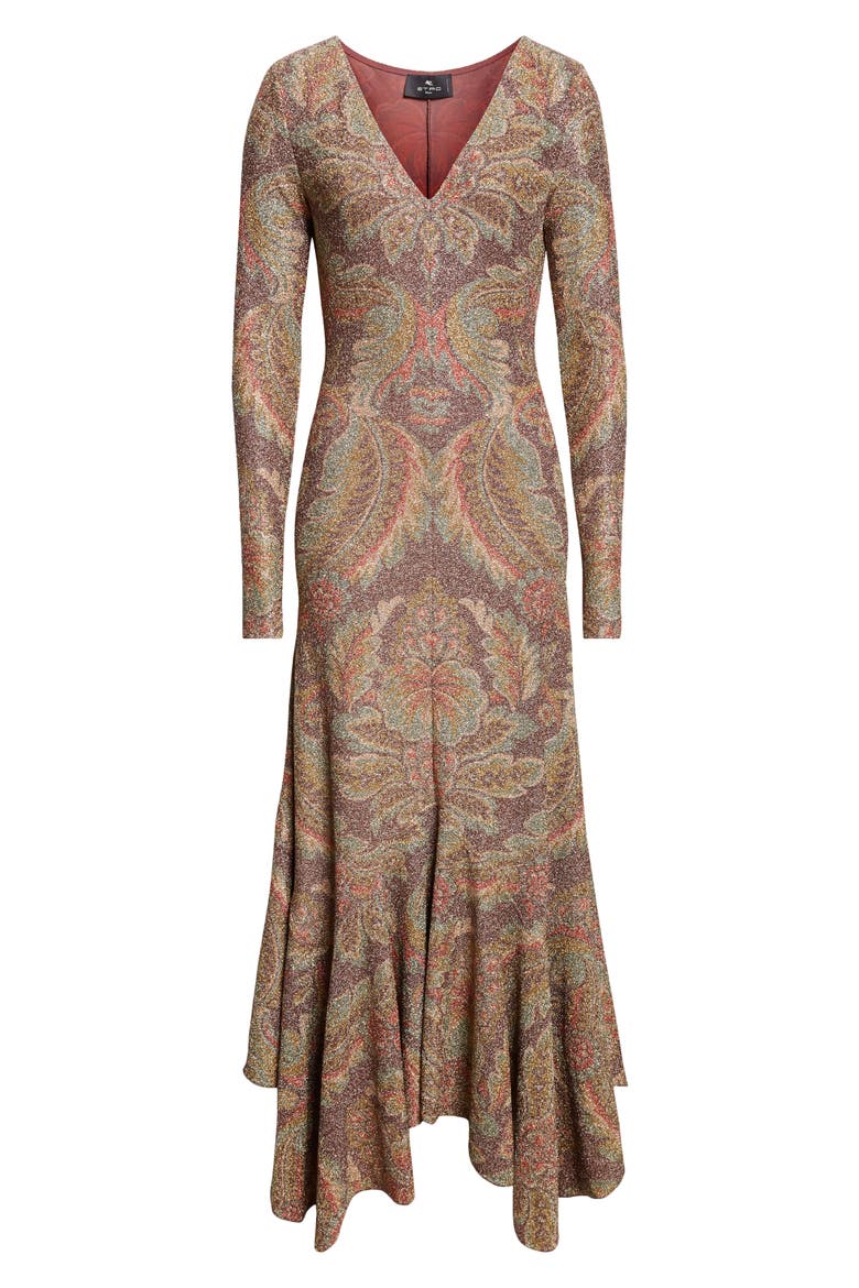 Paisley Long Sleeve Terry Jersey Dress, Alternate, color, BROWN