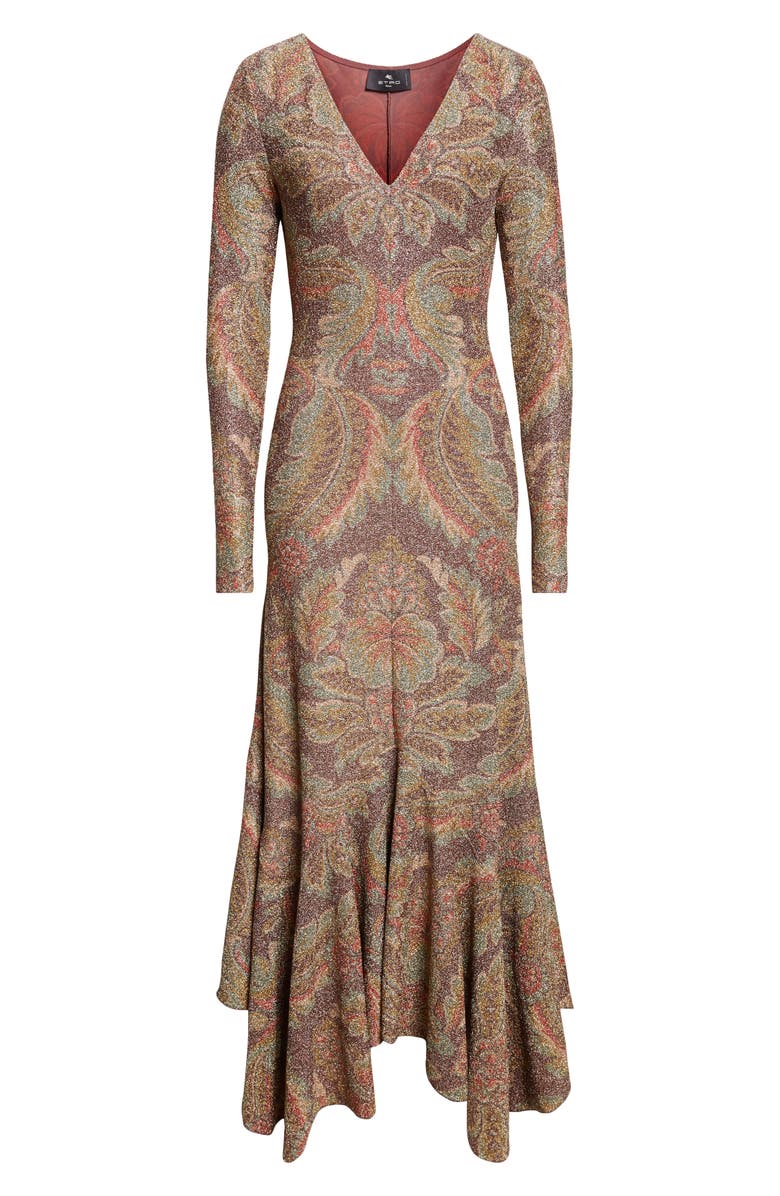 Etro Paisley Long Sleeve Terry Jersey Dress, Alternate, color, Brown