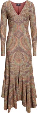 Etro Paisley Long Sleeve Terry Jersey Dress