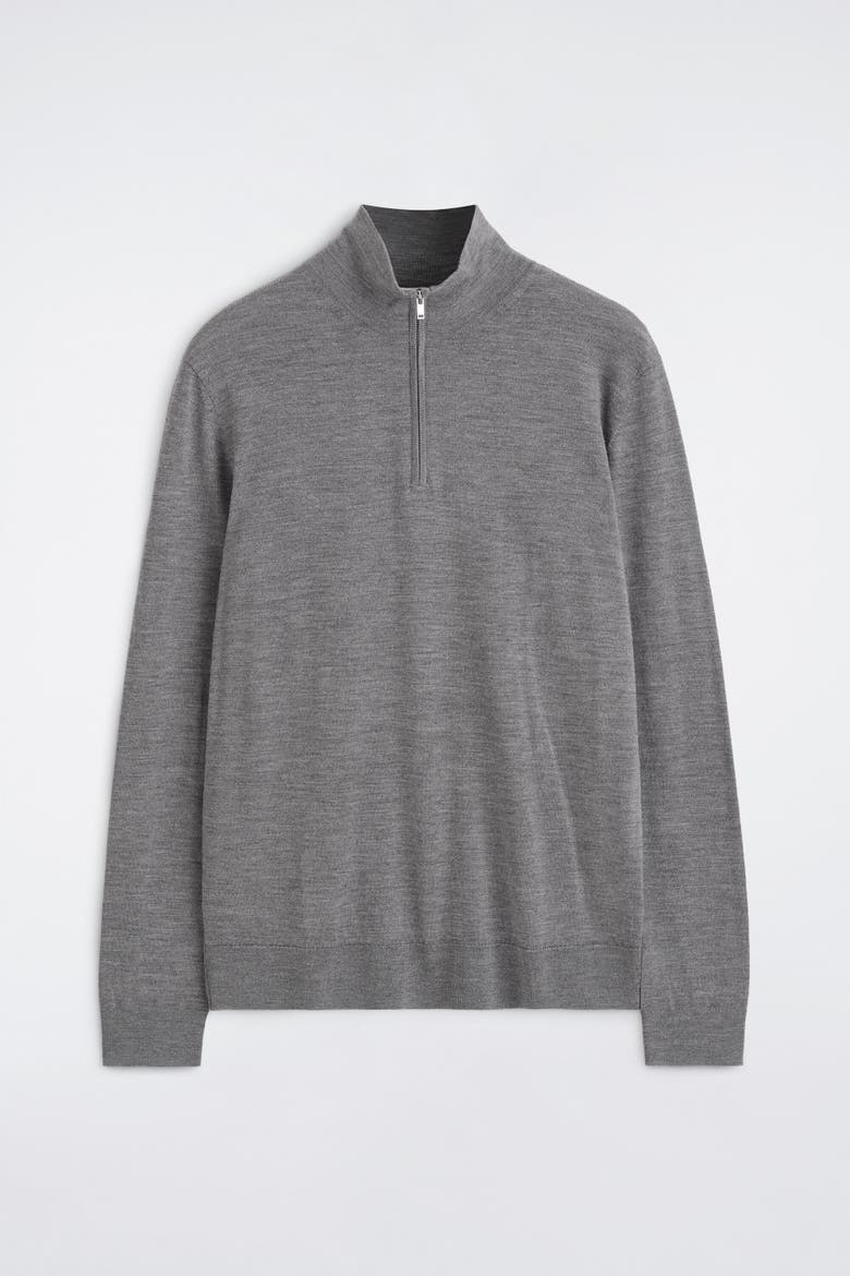 Merino Wool Zip-Up Mock-Neck Sweater, Alternate, color, GRAY MÉLANGE