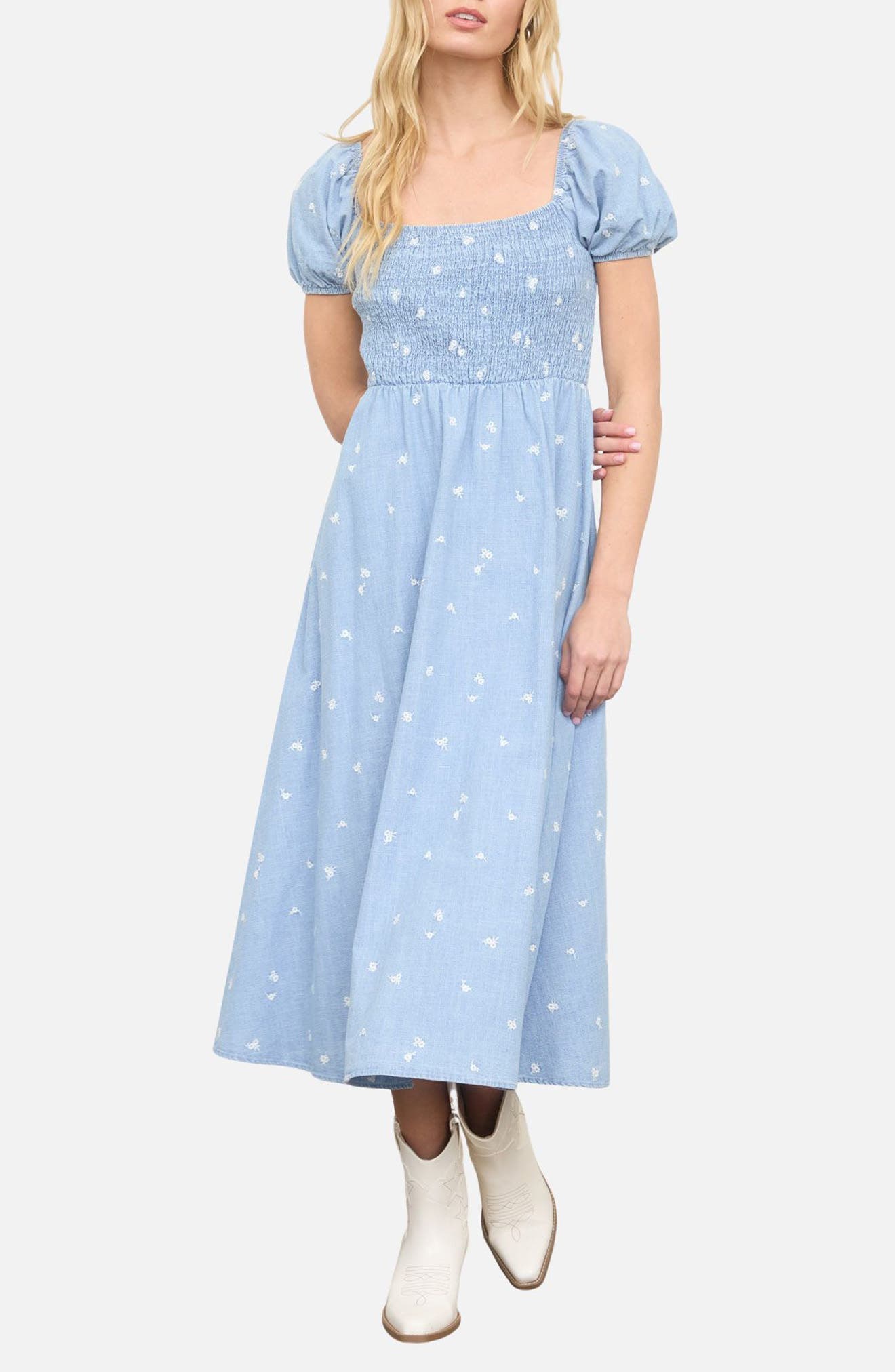 Blu Pepper Ditsy Chambray Midi Dress