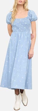 Blu Pepper Ditsy Chambray Midi Dress