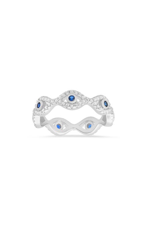 Sterling Silver Evil Eye Eternity Band Ring