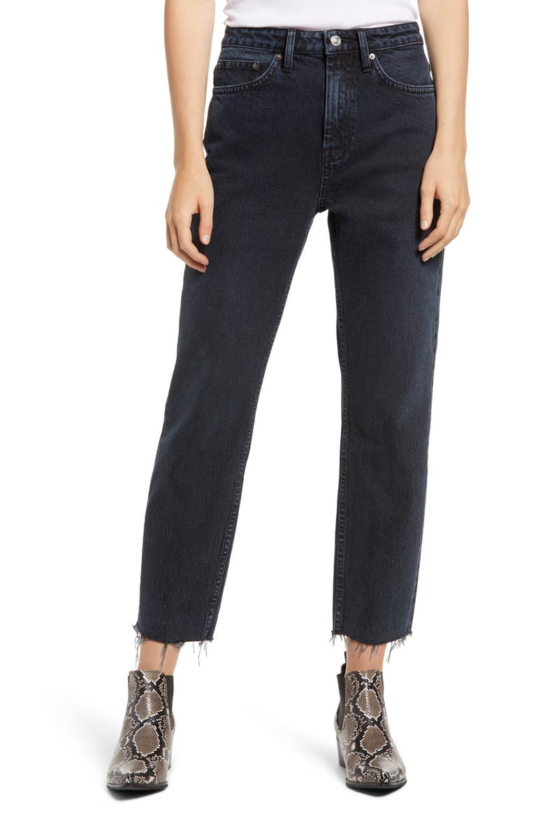 Raw Hem Crop Straight Leg Jeans, Main, color, BLUE BLACK