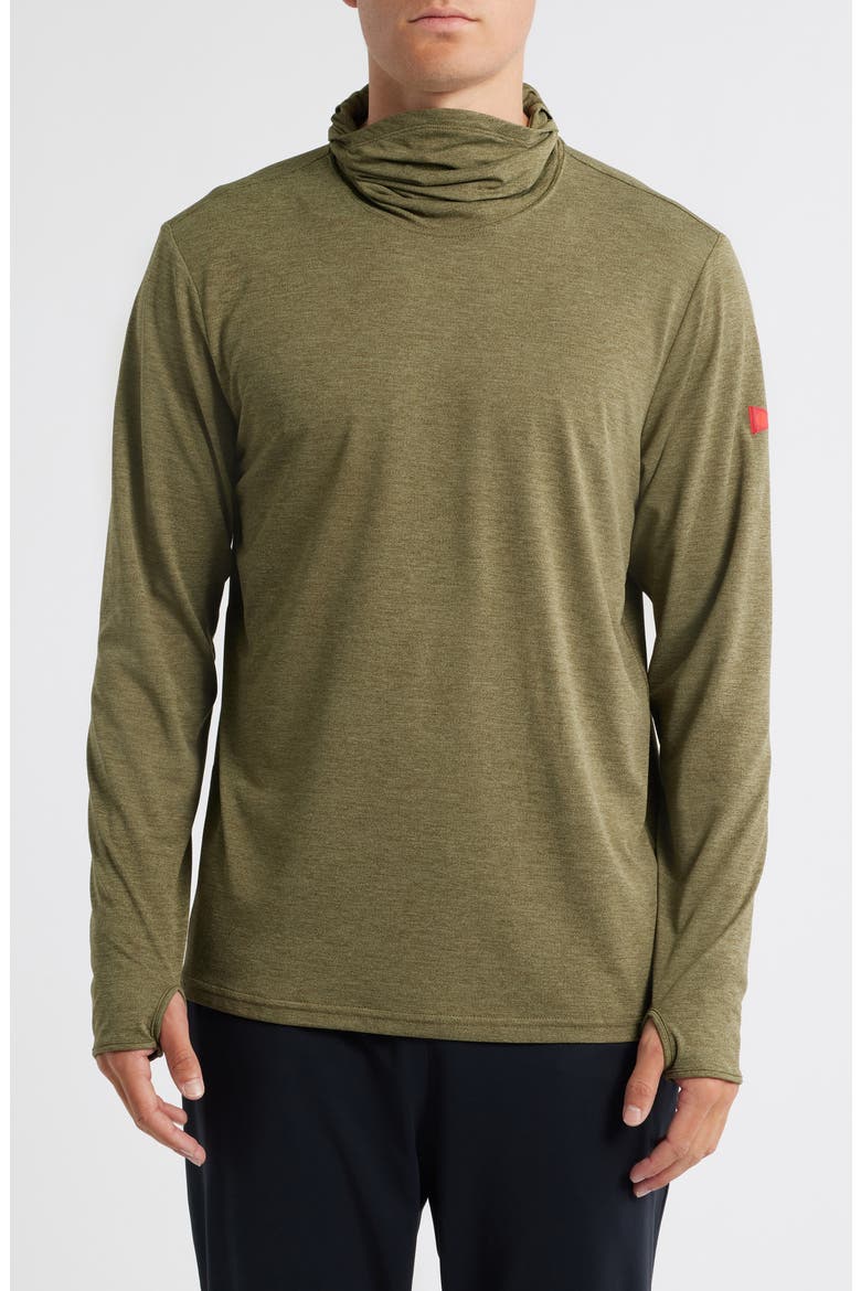 Airtex Long Sleeve Hooded Performance Top, Main, color, HEATHER BURNT OLIVE