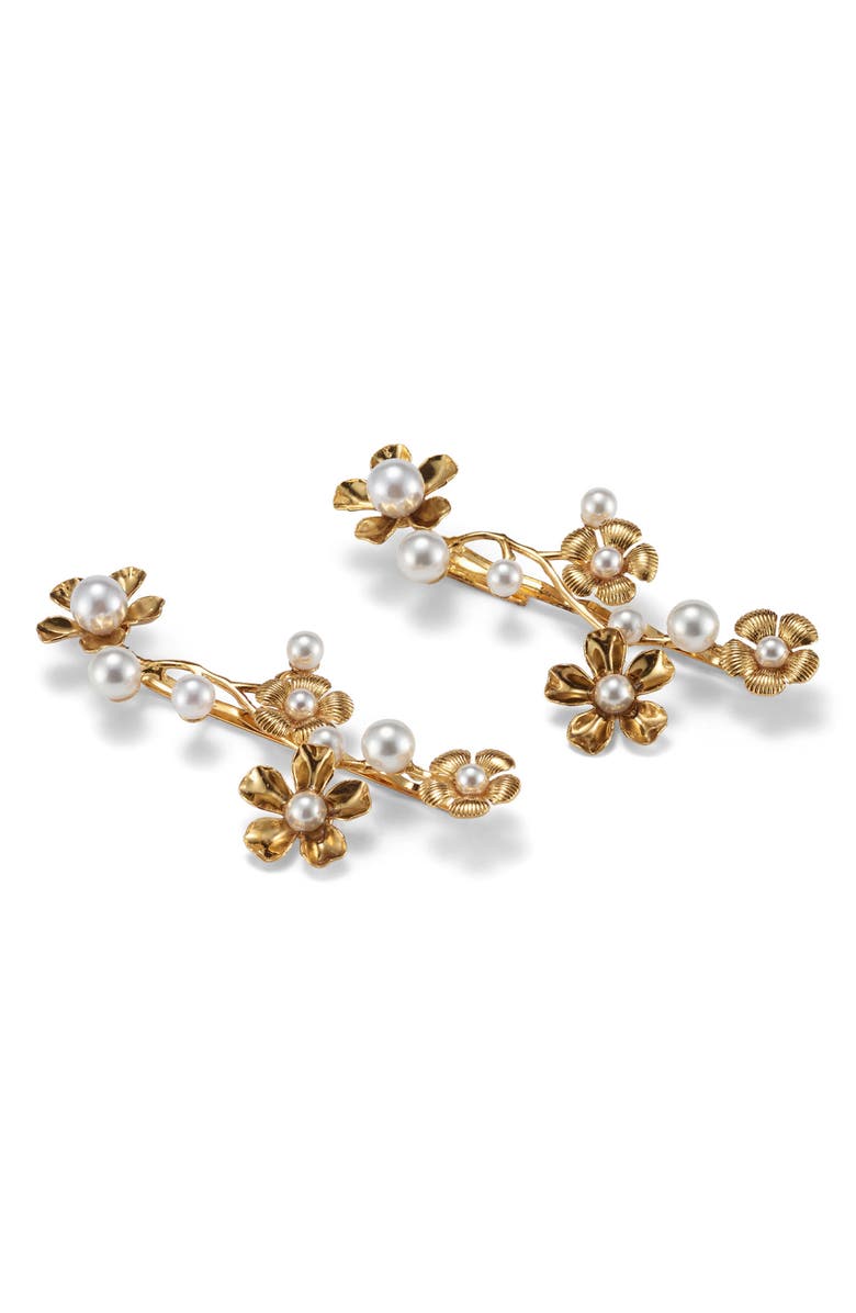 LELET NY Brynn 2-Pack Floral & Faux Pearl Hair Pins, Main, color, Gold