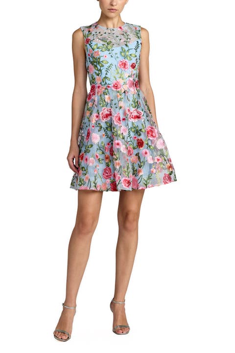Floral Embroidered Sleeveless A-Line Mini Dress