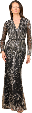LARA New York Mandarin V-Neck Gown with Long Sleeves