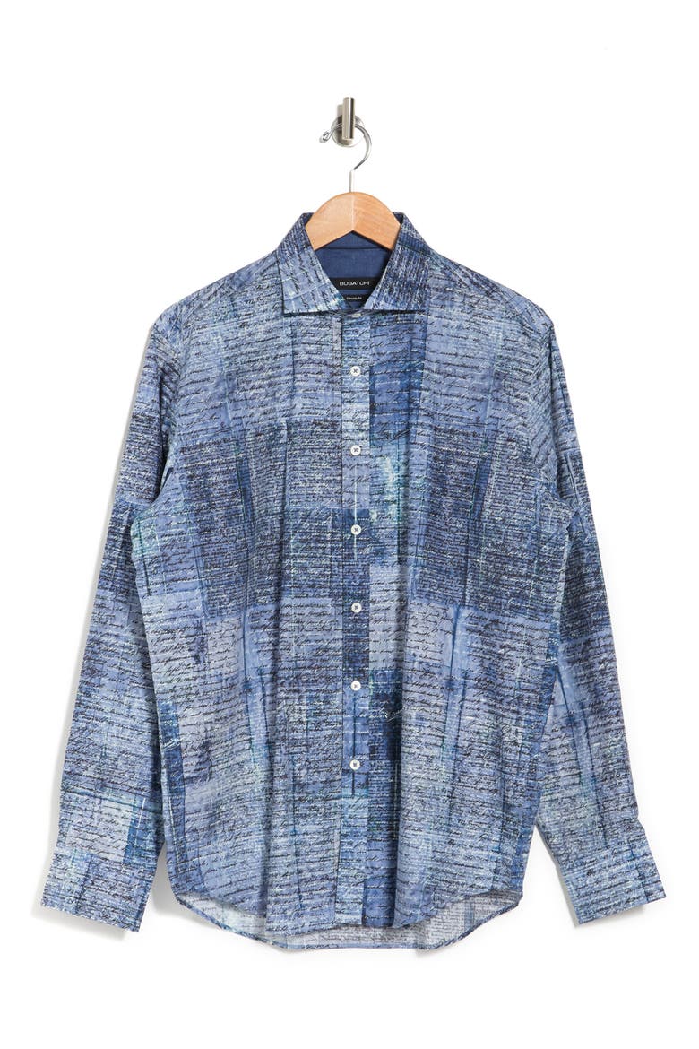 Alternating Color Cursive Bugatchi Script Print Classic Fit Shirt (Men) | Nordstromrack