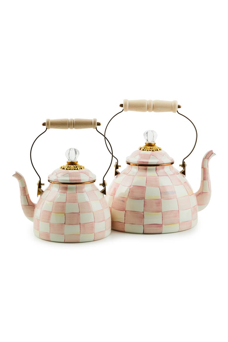 Rosy Check Enameled Steel 3-Quart Tea Kettle, Alternate, color, PINK/ WHITE