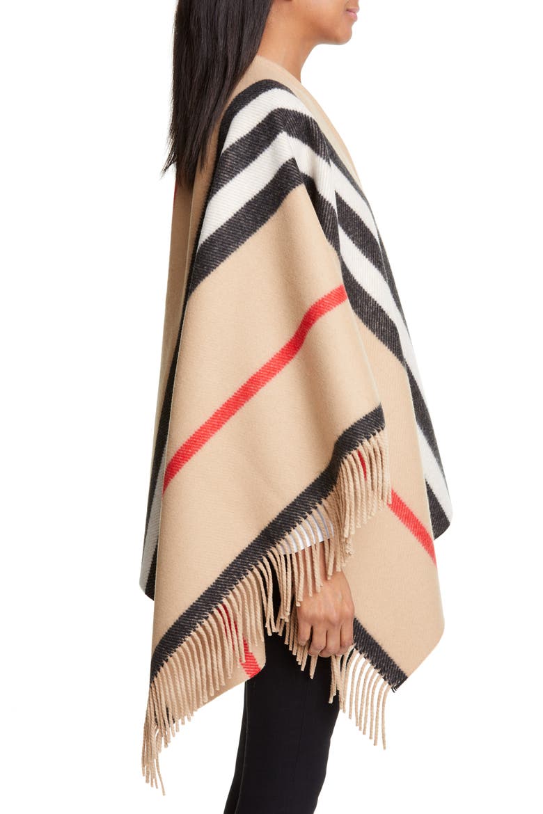 Stripe Fringe Wool Cape, Alternate, color, CAMEL