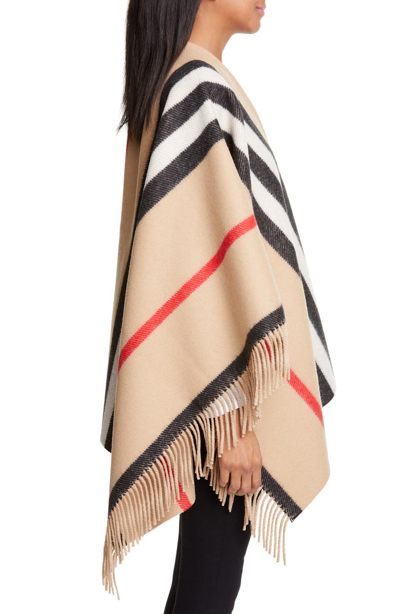 Burberry Stripe Fringe Wool Cape, Alternate, color, 